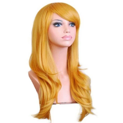 27 Inch Long Curly Fashion Cosplay Costume Party Full Hair Wavy Wigs Yellow - Image 1 of 2
