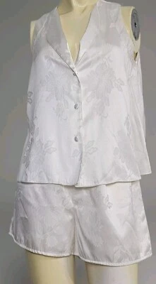 Conjunto de pijama sedoso satinado y2K Victoria's Secret camiseta sin mangas y pantalones cortos florales marfil XS Foto 1 de 4