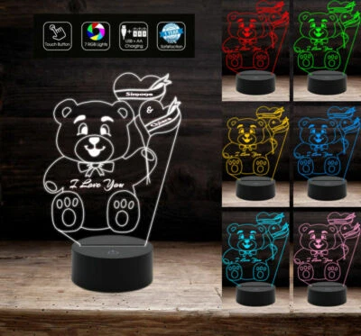 Lampada Led 7 colori SAN VALENTINO ORSETTO Personalizzabile con nomi o iniziali - Immagine 1 di 4