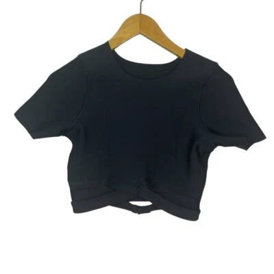 Venus Scuba Knit Crop Top Black Swim Shirt Cropped Crisscross Round Neck Size 8 - Image 1 of 4