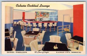 POSTAL DE LINO VINTAGE CABAÑA COCKTEL LOUNGE KANSAS CITY MO HOTEL PHILLIPS - Imagen 1 de 2