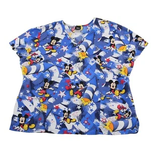 Disney Womens Size 2XL Patriotic July 4th Fireworks Medical Uniform Scrub Top - Picture 1 of 9