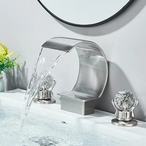 8" Widespread Bathroom Sink Faucet 3 Holes Basin Vanity Mixer Tap Brushed Nickel - Picture 1 of 11