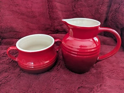 Juego de jarra de azúcar y crema Le Creuset gres rojo ombre azúcar abierto sin tapa Foto 1 de 4