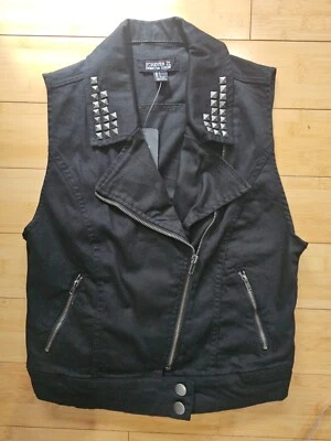 Forever 21 Punk Gótico Negro Plata Tachonado Cremallera Moto Chaleco Top Chaqueta S Nuevo con Etiquetas Foto 1 de 4