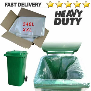 Clear Wheelie Bin Liners 240 Litre Strong Heavy Duty Rubbish Sacks Refuse Bags - Picture 1 of 3