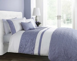 Violet Purple Sophia Floral Embriodered Pleated King Duvet Cover Set - Picture 1 of 2
