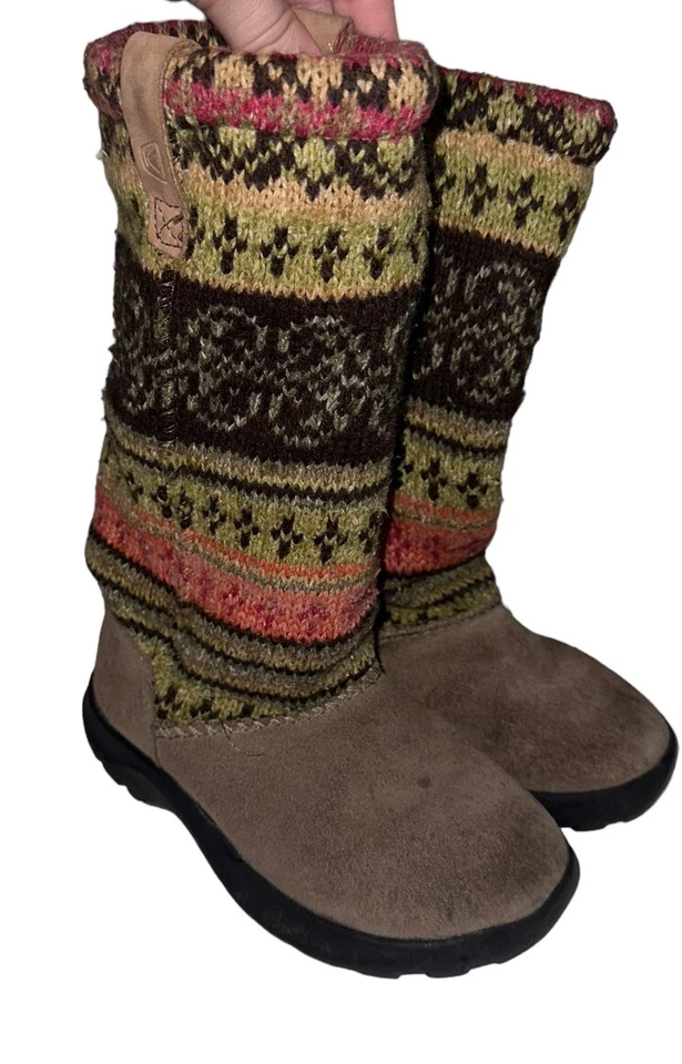 Keen Girls Auburn Flur Knit & Suede Knee High Boots Sz 10 Brown Pink - Image 1 of 4
