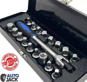 Set chiavi spina pozzetto azionamento 3/8" 18 pz punte esagonali scarico olio quadrate e triangolari in custodia - Foto 1 di 10