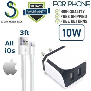 3ft USB Cable + 10W Dual Port Wall Charger For Iphone 6s,7,8,8+,X,XS,XR,11 [SS12 - Bild 1 von 11