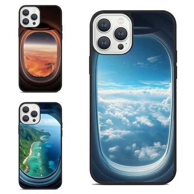 For Samsung Galaxy Apple iPhone 14 15 Glass Window Porthole Plane TPU - Image 1 of 4