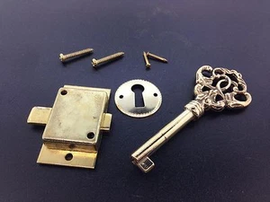 Fancy Brass Curio Cabinet Front Door key and Lock Set  - Picture 1 of 3