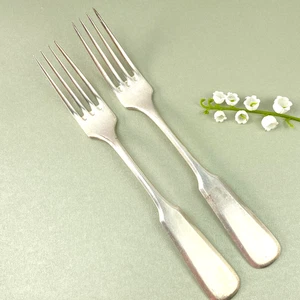 Antique Fraget N Plaque Nickle Silverplate Forks Fiddle Pattern Pair c1900s - Picture 1 of 8