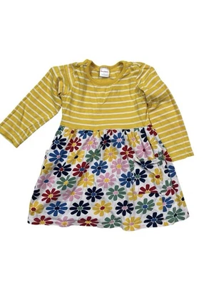 Hanna Anderson Girls Size 4 (100) Long Sleeve Yellow Floral Striped Dress Play - Image 1 of 4