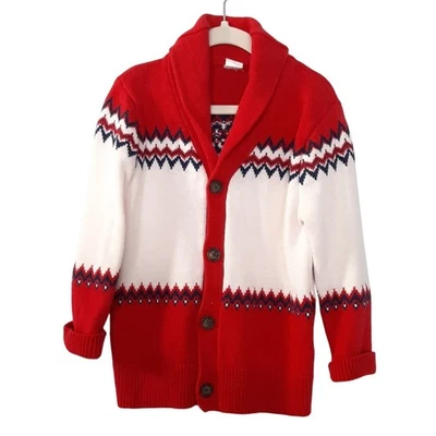 Cárdigan Suéter Cuello Capucha Bebé Gap Rojo Intarsia Nórdico Niños 4T Abuelo Pullover Foto 1 de 4