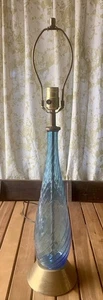 Lampada da tavolo vintage MCM anni '50-60 in vetro blu turchese - Foto 1 di 13