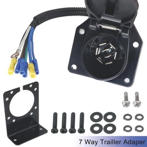 7 Way RV-Style Blade Trailer Connector Socket Wiring Harness Mounting Bracket - Foto 1 di 6