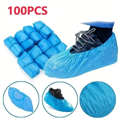 100PCS disposable waterproof shoe cover plastic non-slip foot cover indoor PE pa - Image 1 of 4