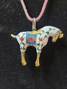 Vintage chinesisches Cloisonne Pferd Charm am Lederband - Bild 1 von 5