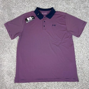 Under Armour Poloshirt Herren 2XL Lila Navy Gestreift HeatGear Golf Performance - Bild 1 von 10