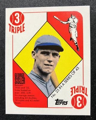 Topps #25 2010 George Sisler (MLB HOF) - 1951 reimpresión trasero rojo mini inserto casi nuevo Foto 1 de 2