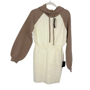 Lulus Pullover Minikleid mit Kapuze Gr. Medium beige elfenbein lässig Momente Freizeit - Bild 1 von 10