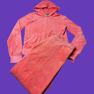 Juicy Couture M Top S Pants Terry Cloth Tracksuit Vintage Y2K Coral Pink Pocket - Picture 1 of 18