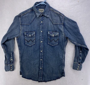 Wrangler Men’s Cowboy Cut Pearl Snap Work Shirt MS1039W Long Sleeve Blue Denim - Picture 1 of 12