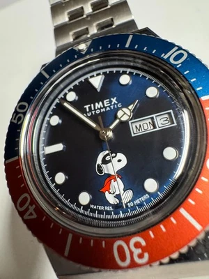 Timex X Peanuts 2024 Marlin 40MM Automático Snoopy Máscara Capa con Caja Funciona Bien Foto 1 de 4