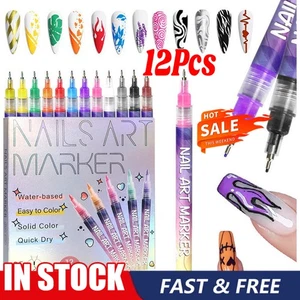 12 Stück Nail Art PenMarker Set 0,5 mm extra feine Spitze Graffiti Zeichnen Verzieren - Bild 1 von 16
