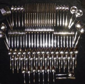 Vintage Mid-Century OUR ROSE Oneida 1881 Rogers 72pc Stainless Flatware Set - Picture 1 of 17
