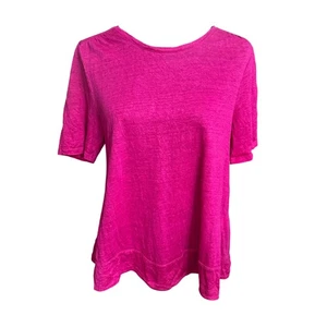 Chico's Shirt Size 1 Pink 100% Linen Short Sleeve Tired Back Blouse Top - Picture 1 of 12