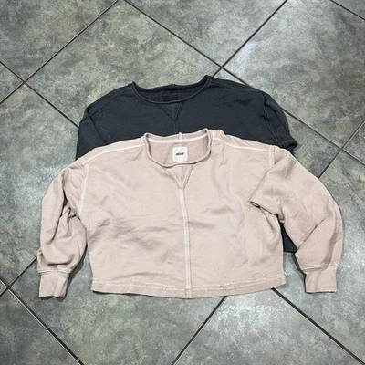 Aerie Women's Sz S Lot OF 2 Cropped Pullover Sweatshirt Gray Tan Casual Preppy - Image 1 of 4