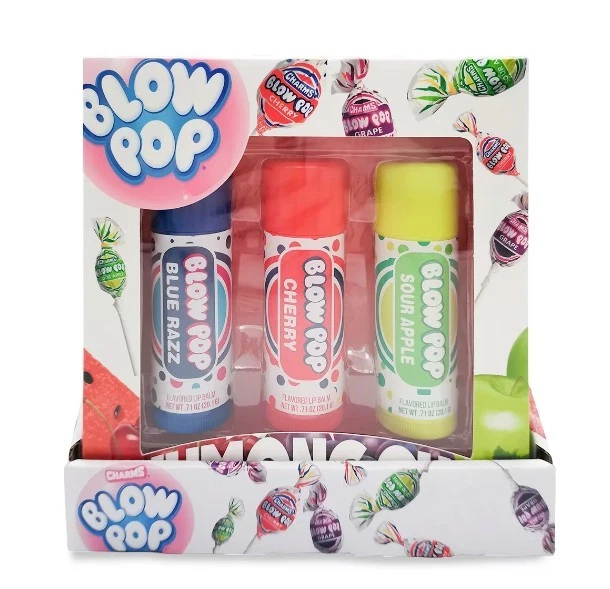 Juego de 3 bálsamos labiales con sabor enorme Blow Pop: Blue Razz, cereza, manzana agria Foto 1 de 1