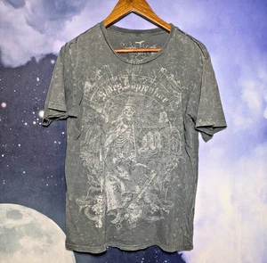 Vintage 90s Streetwear Mens Large Distressed Tribal Skeleton T-Shirt Gray USA - Bild 1 von 9