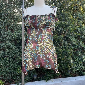 Vintage 2000s Sheer Floral Smocked Floral Y2K Boho Fairy Cami - Bild 1 von 8