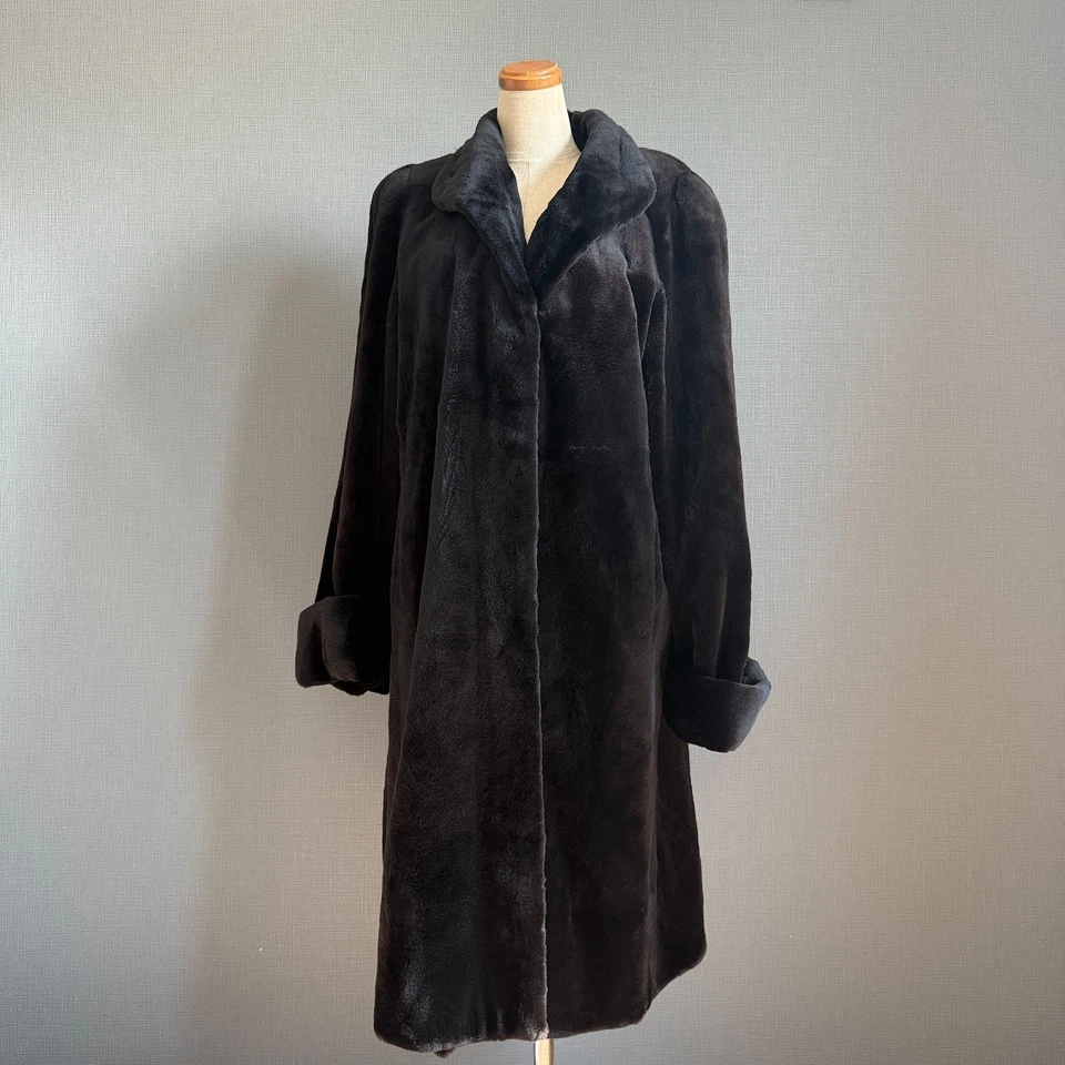 Shaved Real Mink Fur Long Coat Roll-Up Gorgeous Long Sleeves FROM JAPAN - Image 1 of 4