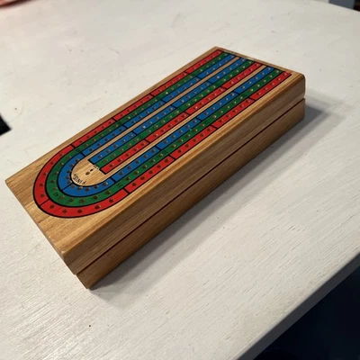 Solid Wood Cribbage Board Cardinal Industries Used Complete Foldable Travel - Image 1 of 4