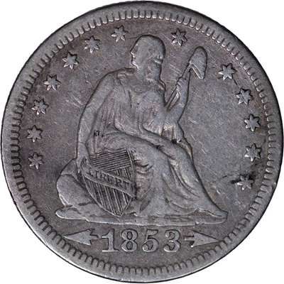 1853 Seated Liberty Quarter - Arrows & Rays ~ VF Details Cleaned - Image 1 of 2
