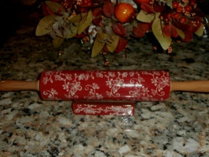 TEMPTATIONS FLORAL RED LACE ROLLING PIN AND HOLDER - Picture 1 of 7