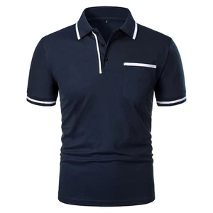 New Men's Casual Polo Shirt Short Sleeved Casual Solid Color Summer Top - Picture 1 of 26