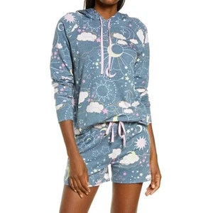 EMERSON ROAD NEW $70 2 Piece Hoodie Short Pajama Short in Blue XS - Picture 1 of 3