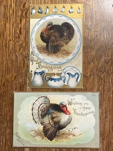Lote de 2 Platos de Acción de Gracias Pavo Ellen Clapsaddle ¡FIRMADOS Postales Antiguas! - Imagen 1 de 2