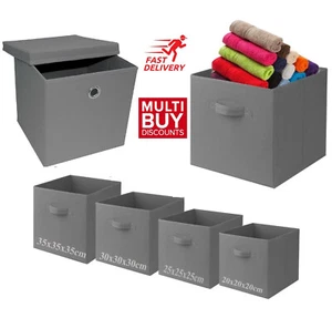 Grey Foldable Square Canvas Storage Collapsible Folding Box Fabric Cubes Toys  - Picture 1 of 13