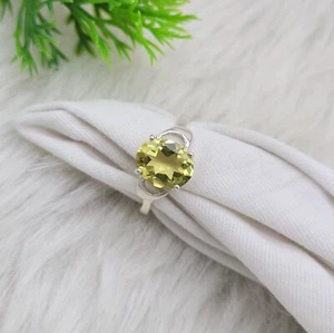 Natural Lemon Quartz Oval Cut 925 Solid Sterling Silver Ring Gift For Wedding - Picture 1 of 8