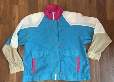 Napa Valley Jacket Womens XL Vintage Full Zip Nylon Windbreaker Pink White Blue - Image 1 of 4