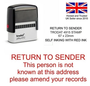 RETURN TO SENDER ADDRESS RUBBER STAMP STOP JUNK MAIL SELF INKING RED TRODAT - Picture 1 of 1