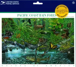 US Stamps # 3378 33 cent Pacific Coast Rain Forest Souvenir Sheet of 10 stamps - Picture 1 of 1