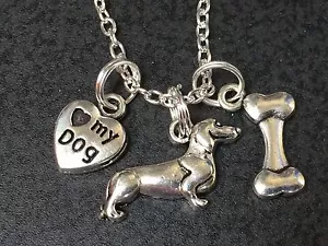 Dog Wiener Dachshund Flat Love my Dog CHARMS ONLY No Necklace - Picture 1 of 2