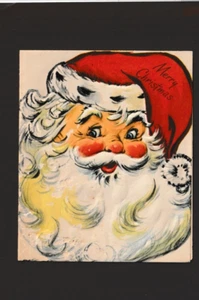 Vintage Merry Christmas Greeting Card Embossed Jolly Santa Face Head USA - Picture 1 of 2